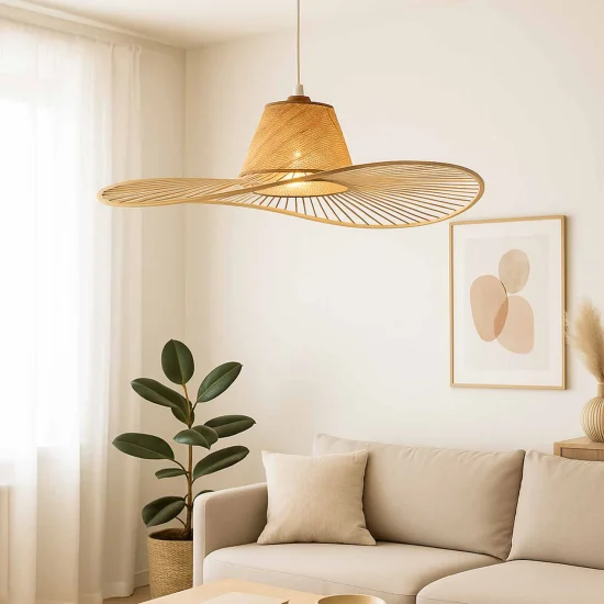 CANDEEIRO DE TETO EM MADEIRA E FIBRAS NATURAIS Ø80CM E27 SOLMAR