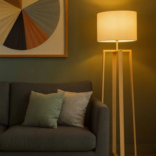 CANDEEIRO DE PÉ EM MADEIRA E TECIDO Ø43CM E27 HAGEN