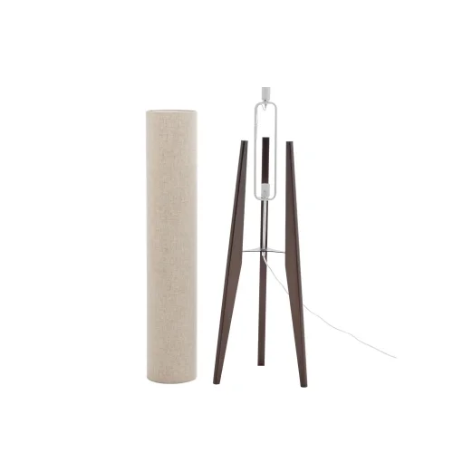 CANDEEIRO DE PÉ EM MADEIRA DE CAOBA E TECIDO 2 LUZES E27 Ø36CM HAGEN