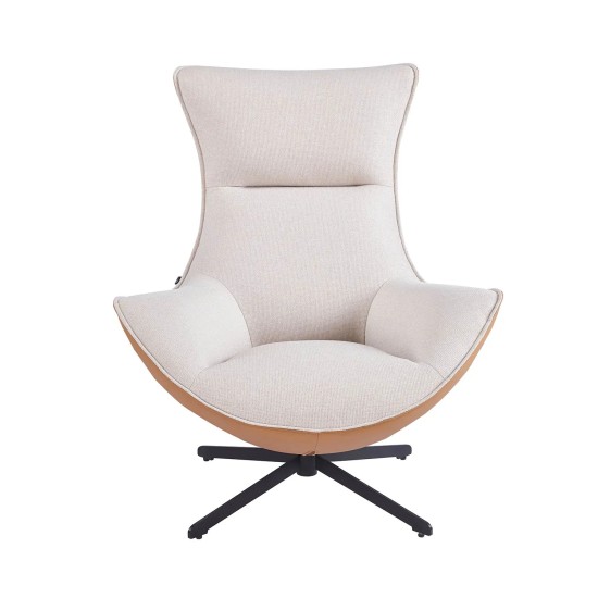 POLTRONA ESTOFADA TÊXTIL AREIA / PU CASTANHO LOIRA 2