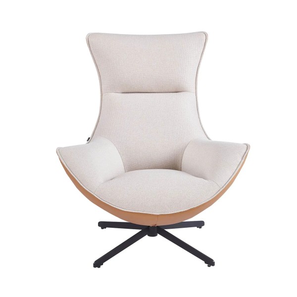 POLTRONA ESTOFADA TÊXTIL AREIA / PU CASTANHO LOIRA