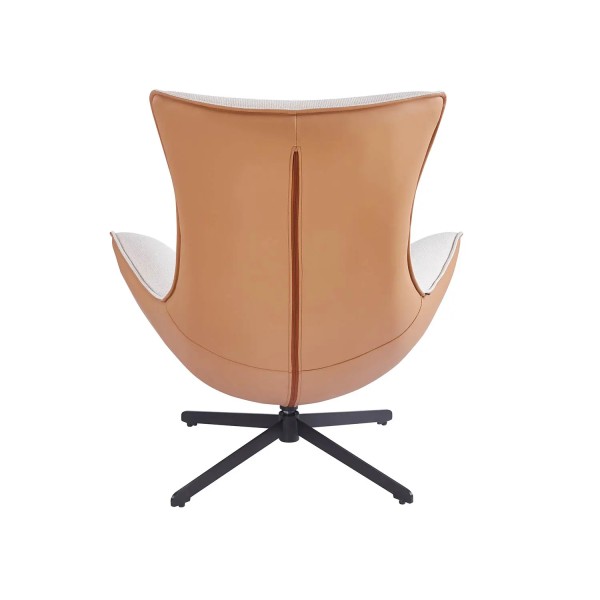 POLTRONA ESTOFADA TÊXTIL AREIA / PU CASTANHO LOIRA