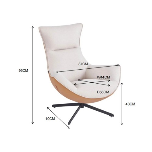 POLTRONA ESTOFADA TÊXTIL AREIA / PU CASTANHO LOIRA