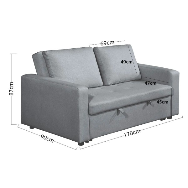 SOFÁ-CAMA ESTOFADO CINZA TOKIO