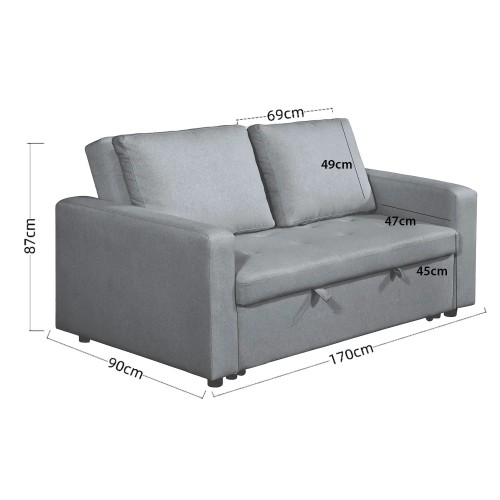 SOFÁ-CAMA ESTOFADO CINZA TOKIO