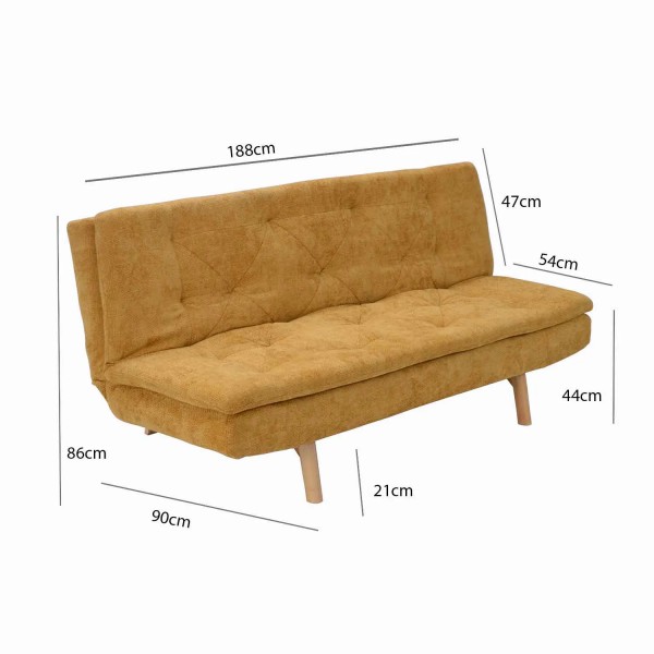 SOFÁ CAMA EM TECIDO MOSTARDA VELMA