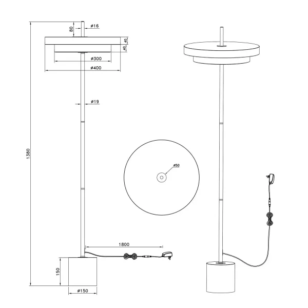 CANDEEIRO DE PISO LED 21W REGULÁVEL 2300-3000-4000K PRETO E DOURADO ELIX