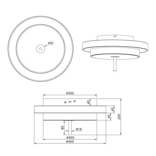 PLAFON LED 34,5W 2300-3000-4000K PRETO DOURADO ELIX