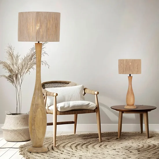 CANDEEIRO DE MESA MADEIRA NATURAL/JUTA E27 TAIS 2