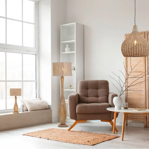 CANDEEIRO DE MESA MADEIRA NATURAL/JUTA E27 TAIS