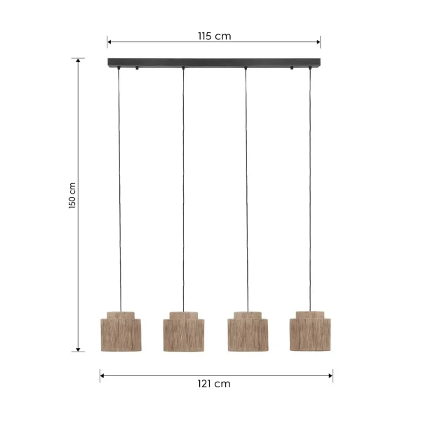 CANDEEIRO DE TETO 4 LUZES JUTA NATURAL E27 LEIKO