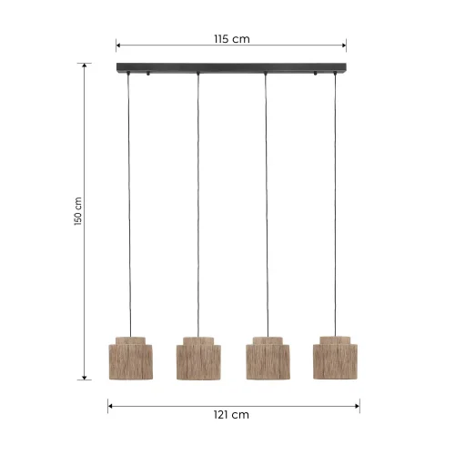 CANDEEIRO DE TETO 4 LUZES JUTA NATURAL E27 LEIKO