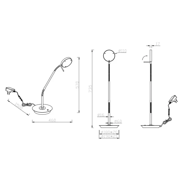 CANDEEIRO DE MESA LED 12W REGULÁVEL PRETO EDEN