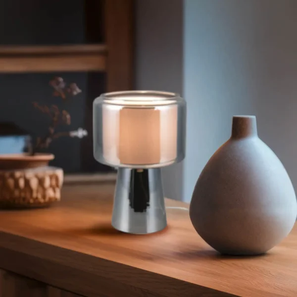 CANDEEIRO DE MESA EM VIDRO AÇO CROMADO ISEN