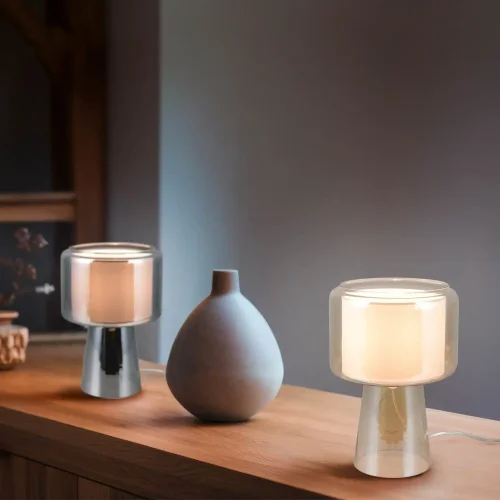 CANDEEIRO DE MESA EM VIDRO AÇO CROMADO ISEN