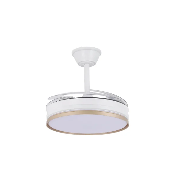 VENTOINHA DE TETO LED 40W REGULÁVEL COM PÁS RETRÁTEIS BRANCO/OURO AURELIO