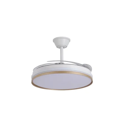 VENTILADOR DE TETO LED 55W REGULÁVEL COM PÁS RETRÁTEIS BRANCO/OURO AURELIO