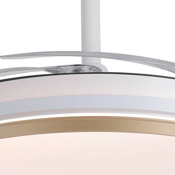 VENTILADOR DE TETO LED 55W REGULÁVEL COM PÁS RETRÁTEIS BRANCO/OURO AURELIO