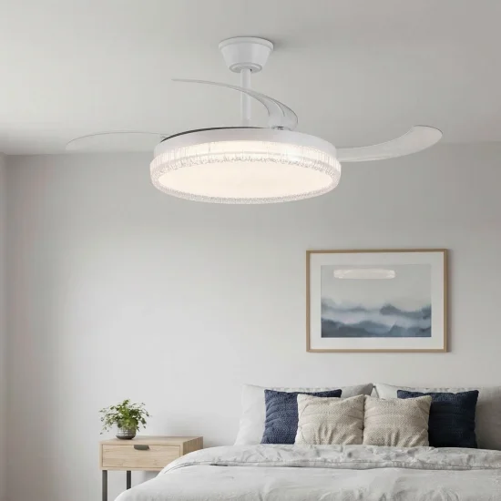 VENTILADOR DE TETO LED 55W REGULÁVEL COM PÁS RETRÁTEIS BRANCO NERIO