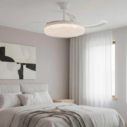 VENTILADOR DE TETO LED 55W REGULÁVEL COM PÁS RETRÁTEIS BRANCO NERIO