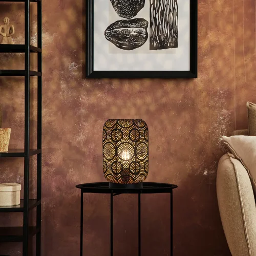 CANDEEIRO DE MESA EM METAL PRETO E DOURADO E27 NUBA