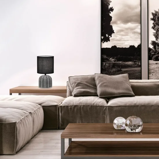 CANDEEIRO DE MESA EM CERÂMICA PRETO/BRANCO E14 ELTONIA 2