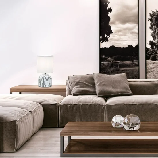 CANDEEIRO DE MESA EM CERÂMICA BRANCO/CINZA E14 ELTONIA 2