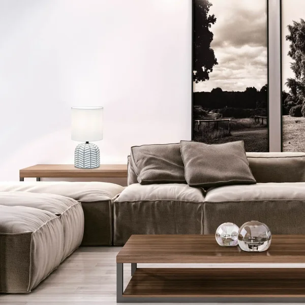 CANDEEIRO DE MESA EM CERÂMICA BRANCO/CINZA E14 ELTONIA