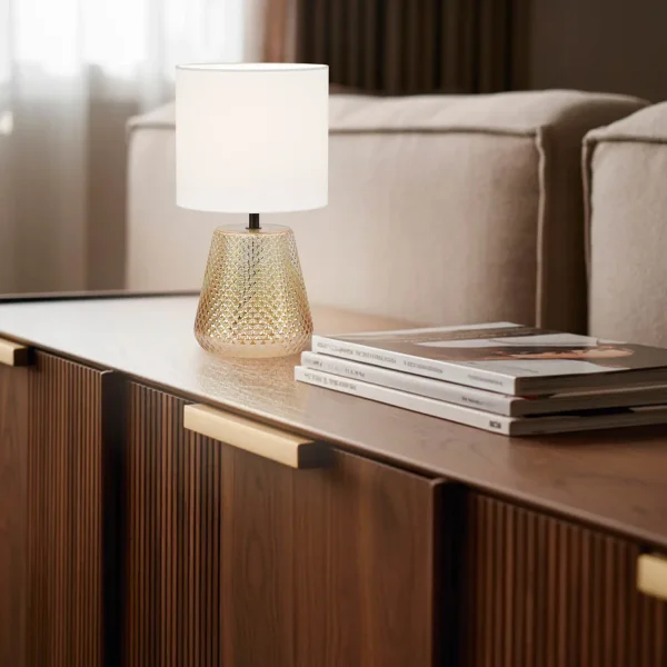 CANDEEIRO DE MESA EM VIDRO ÂMBAR E27 DEKI