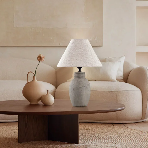 CANDEEIRO DE MESA CERÂMICA CINZA PEDRA E27 METOK