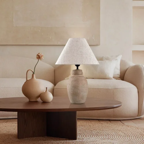 CANDEEIRO DE MESA CERÂMICA CASTANHO PEDRA E27 METOK