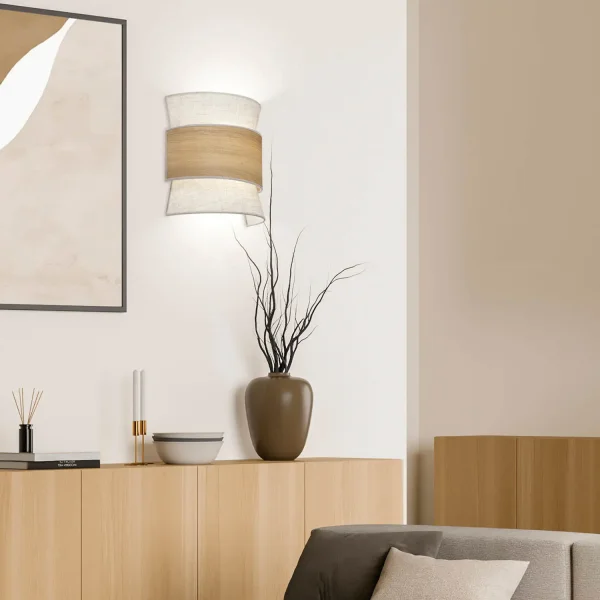 APLIQUE DE PAREDE 2 LUZES LINHO TORRADO / MADEIRA E27 LUNETH