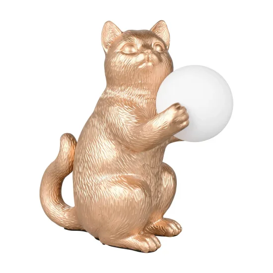 CANDEEIRO DE MESA GATO DOURADO G9 EM POLIRRESINA