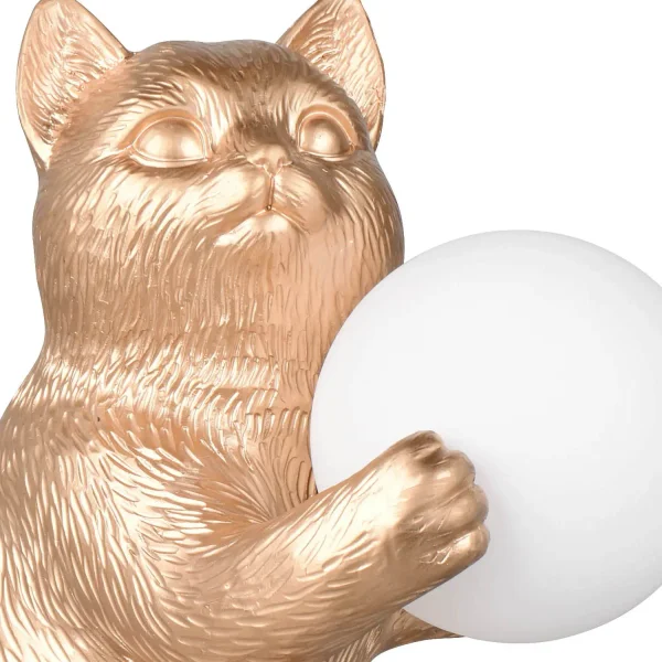 CANDEEIRO DE MESA GATO DOURADO G9 EM POLIRRESINA