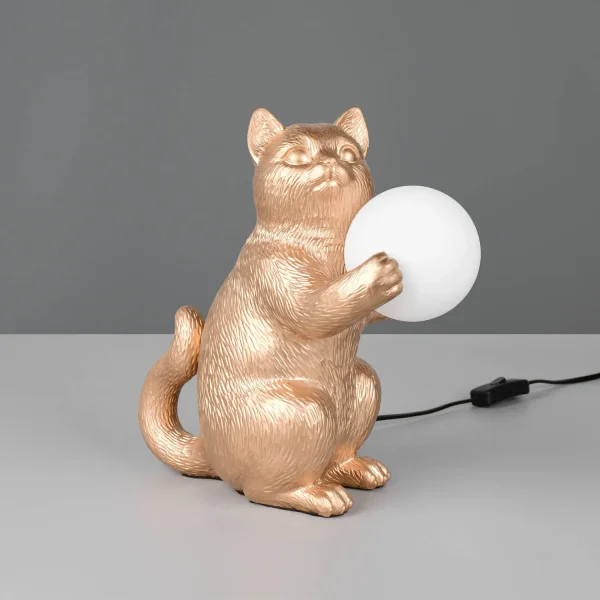 CANDEEIRO DE MESA GATO DOURADO G9 EM POLIRRESINA