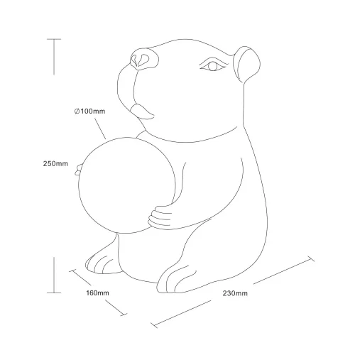 CANDEEIRO DE MESA CAPIVARA PRETO G9 EM POLIRRESINA