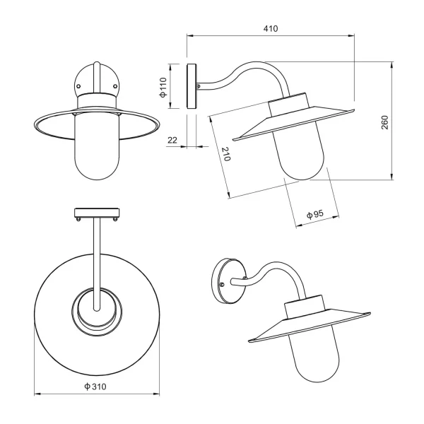 APLIQUE EXTERIOR E27 METAL ZINCO IP44 NERINE