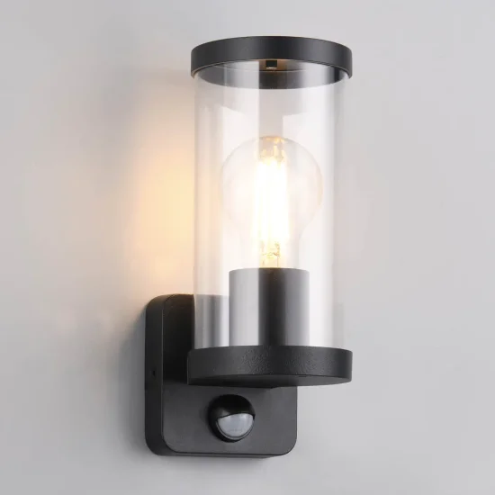 APLIQUE EXTERIOR E27 COM SENSOR ALUMÍNIO PRETO IP44 DANDELION