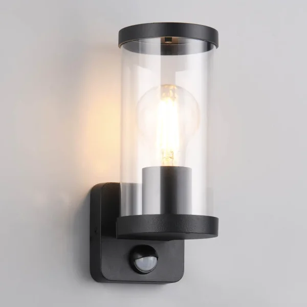 APLIQUE EXTERIOR E27 COM SENSOR ALUMÍNIO PRETO IP44 DANDELION