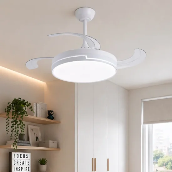 VENTILADOR DE TETO LED 48W REGULÁVEL 4 PÁS RETRÁTEIS ORIXA
