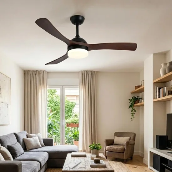 VENTOINHA DE TETO DC LED 20W PÁS EM MADEIRA ESCURA PRETO LUMINOR