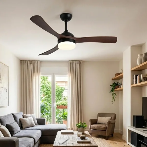 VENTOINHA DE TETO DC LED 20W PÁS EM MADEIRA ESCURA PRETO LUMINOR