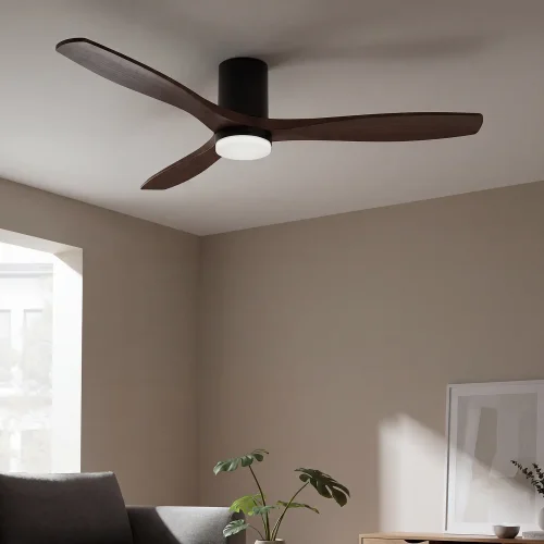 VENTOINHA DE TETO DC LED 18W 3 PÁS EM MADEIRA COR MOGNO EKBERG
