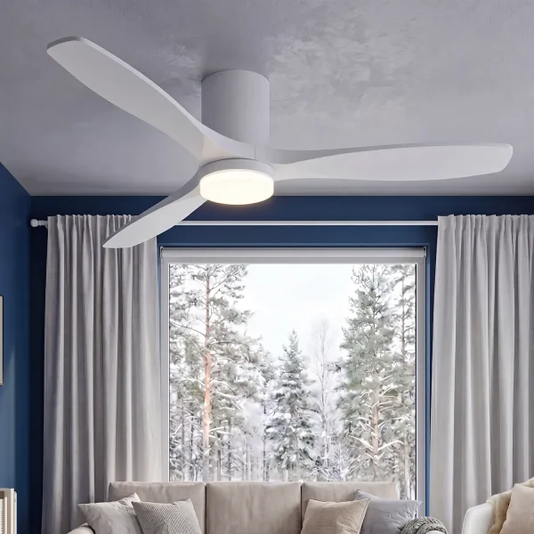 VENTOINHA DE TETO DC LED 18W 3 PÁS EM MADEIRA BRANCA EKBERG