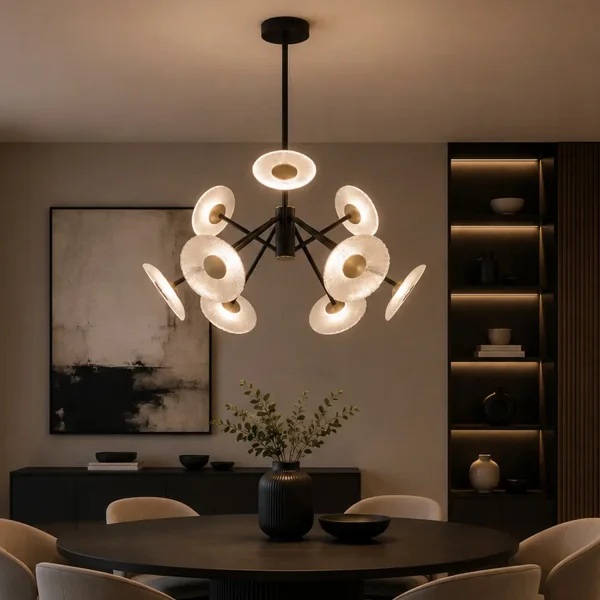 CANDEEIRO DE TETO LED 9 LUZES 60W REGULÁVEL PRETO SORIN