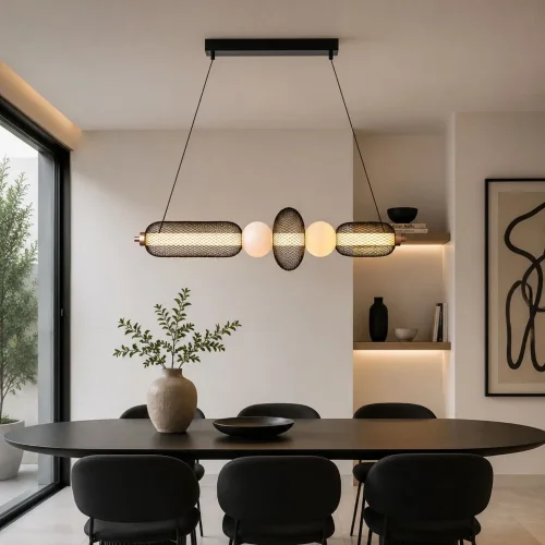 CANDEEIRO DE TETO LED 28W REGULÁVEL COM GRELHA E ESFERAS DE VIDRO ELODIE