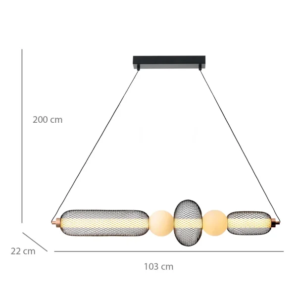 CANDEEIRO DE TETO LED 28W REGULÁVEL COM GRELHA E ESFERAS DE VIDRO ELODIE