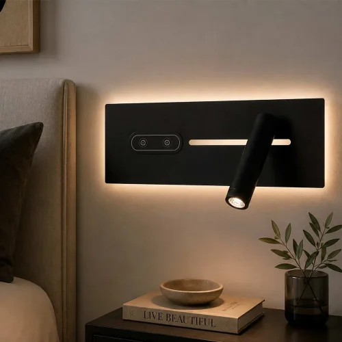APLIQUE DE PAREDE LED 10W REGULÁVEL TÁTIL PRETO ORIENTAÇÃO DIREITA