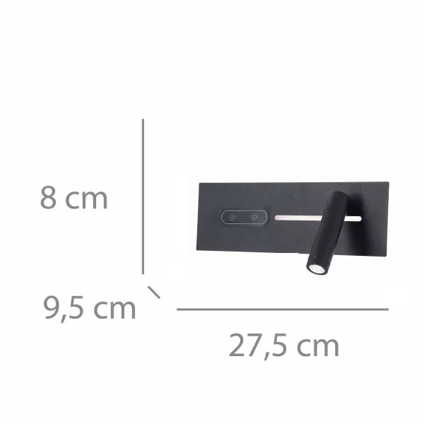 APLIQUE DE PAREDE LED 10W REGULÁVEL TÁTIL PRETO ORIENTAÇÃO DIREITA
