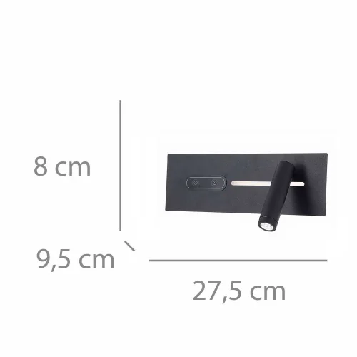 APLIQUE DE PAREDE LED 10W REGULÁVEL TÁTIL PRETO ORIENTAÇÃO DIREITA